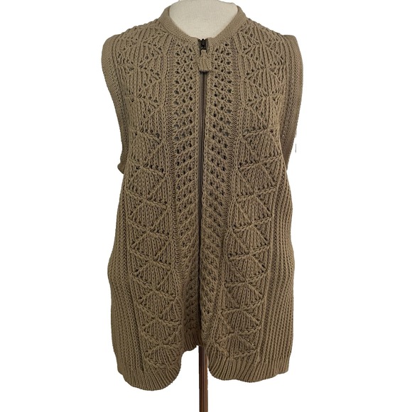Woolrich Womens Chunky Cable Knit Size XL Full zip Vest 100% Cotton - Picture 1 of 13